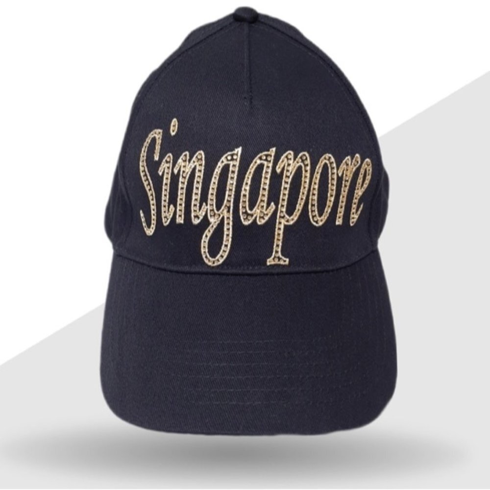 3/$20 NEW Singapore Baseball Cap Souvenir Hat Black Gold One Size Adjustable